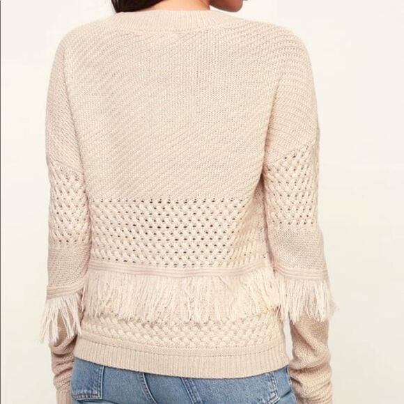 Jack by BB Dakota Mix it Up Beige Fringe Knit Sweater Size Medium - Picture 2 of 8